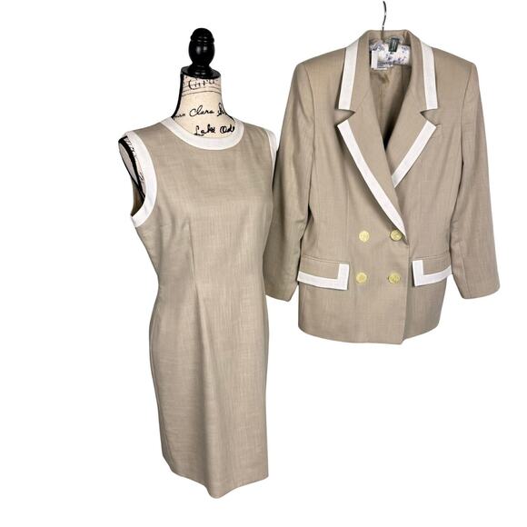 Casual Corner Jackets & Blazers - Vtg 90's Power Suit Dress & Blazer Women 10 Petite Shoulder Pads Double Breasted